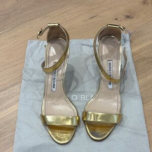 Manolo Blahnik Gold Metallic Ankle-Strap Heels